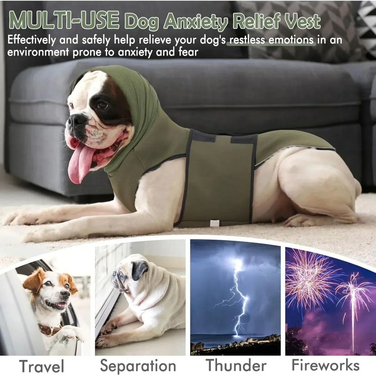 Calming Dog Hoodie Vest with Ear Cover – Reflective